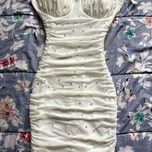 Elegant White Ruched Dress